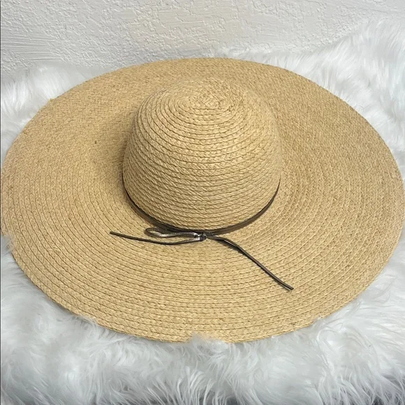 Hat Attack New York's Tan Straw Sun Hat with Ribbon - Picture 3 of 9